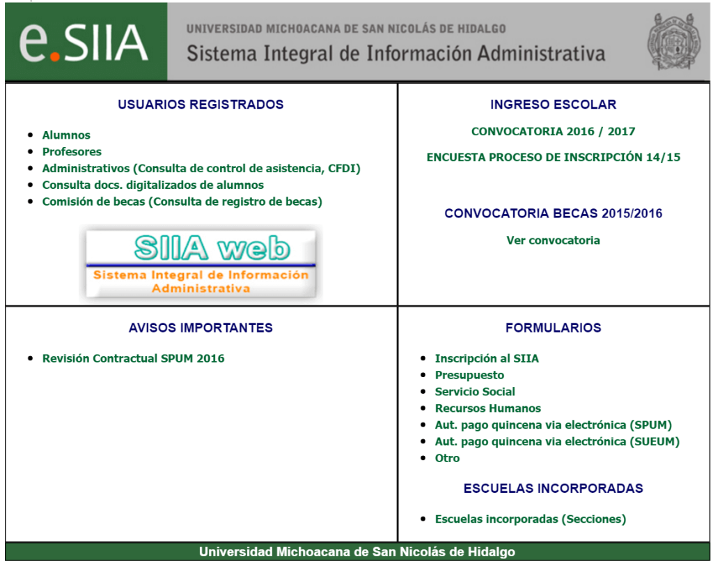 Iniciar Sesion en SIIA UMICH Alumnos